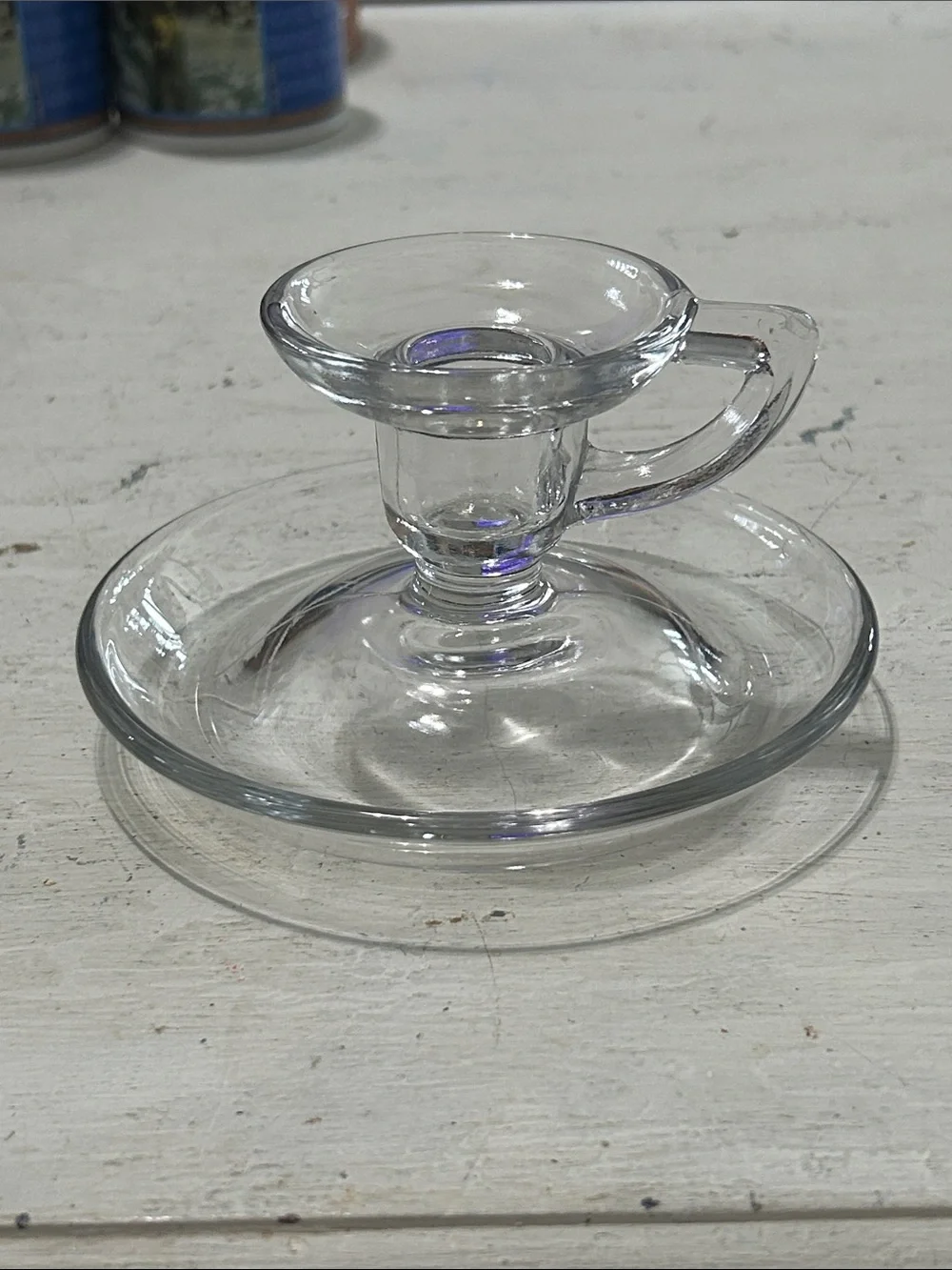 Clear Glass Chamberstick Candle Holder